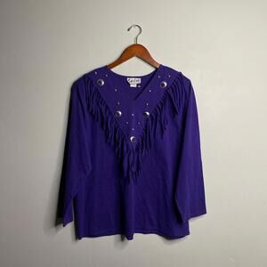 Purple fringe long sleeve shirt with silver studs